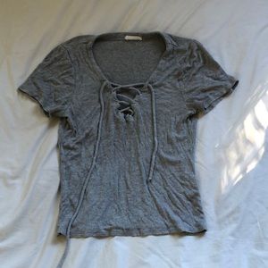 Grey Tight Front Tie Top